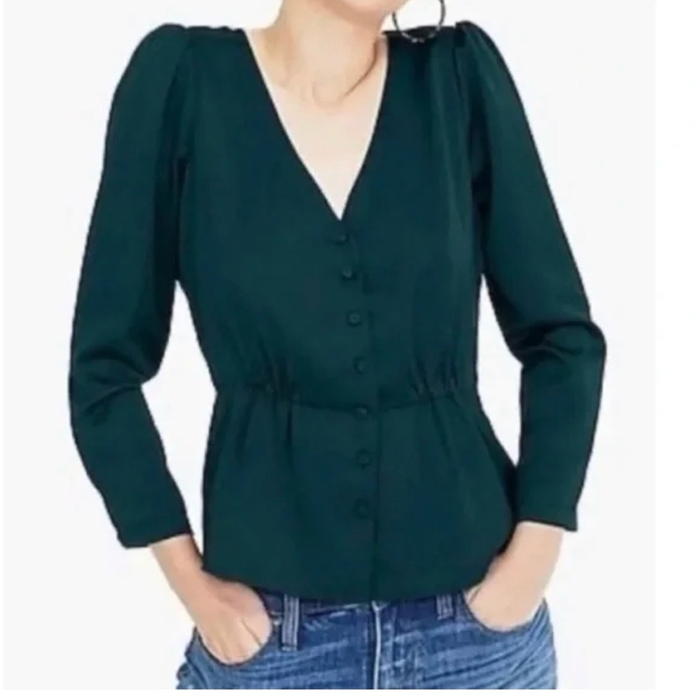 J.Crew Women’s Emerald Peplum Blouse with Buttons Size 2